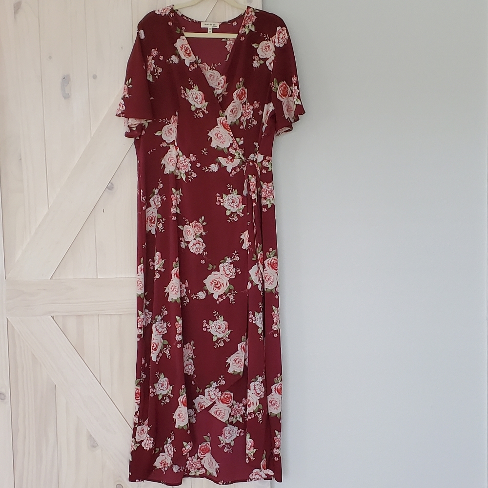 Burgundy Floral Monteau dress